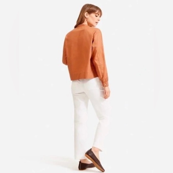 Everlane The Silky Cotton Split Neck Blouse in Tawny Brown 2 - Picture 3 of 7